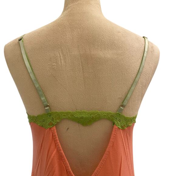 Betsey Johnson Orange and Green Size Large Nighty Cotton and Lace Slip Y2K - Picture 13 of 15